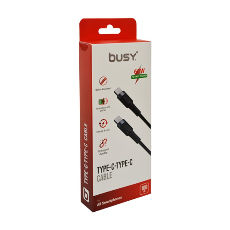 BUSY Pleteni kabl tip C 27W 1m crni